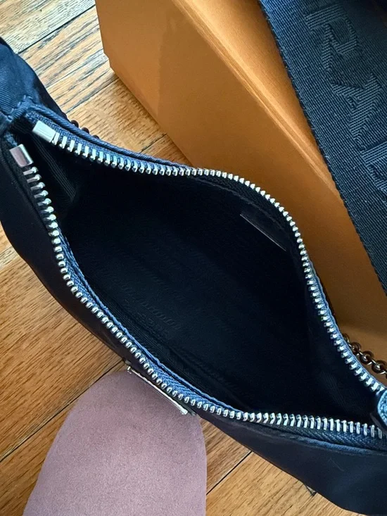 Prada Black Nylon Crescent Shoulder Bag with Chain and Strap - Picture 6 of 7